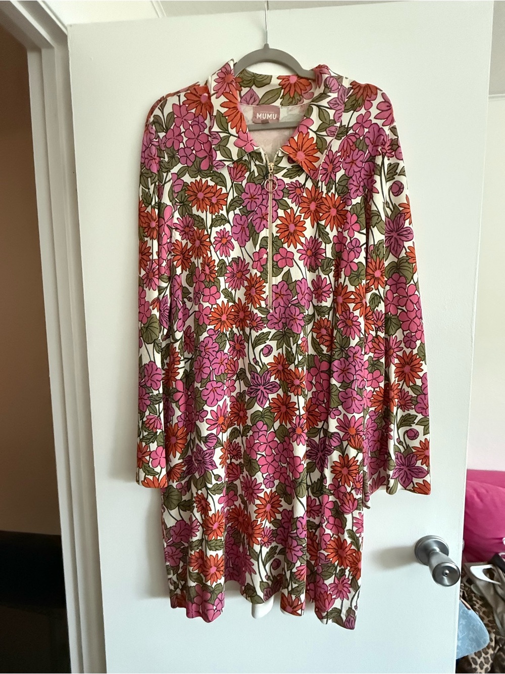 Show me your mumu Pink, Orange & Green Floral Long-Sleeve Zip Dress